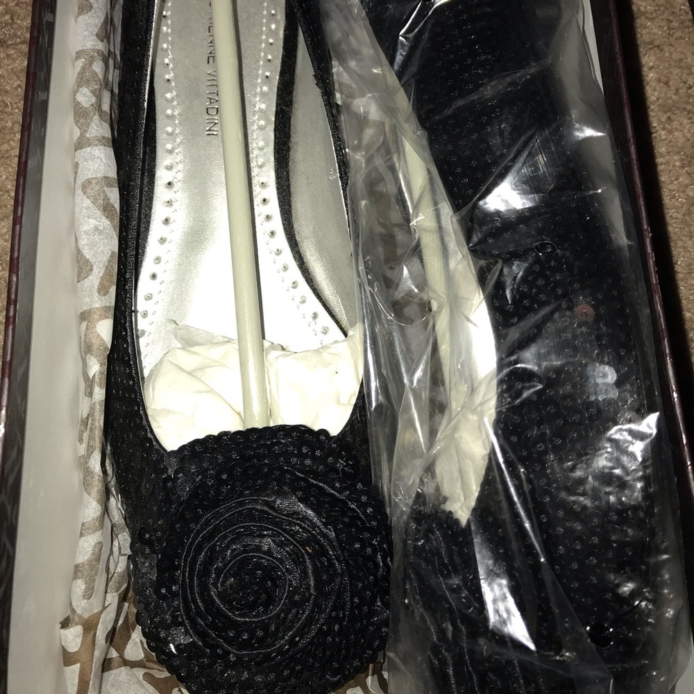 Black flats with flower